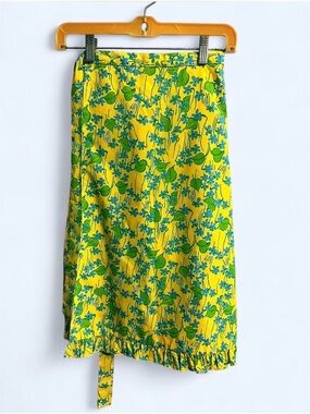 Vintage Lilly Pulitzer Yellow Floral Midi Wrap Skirt